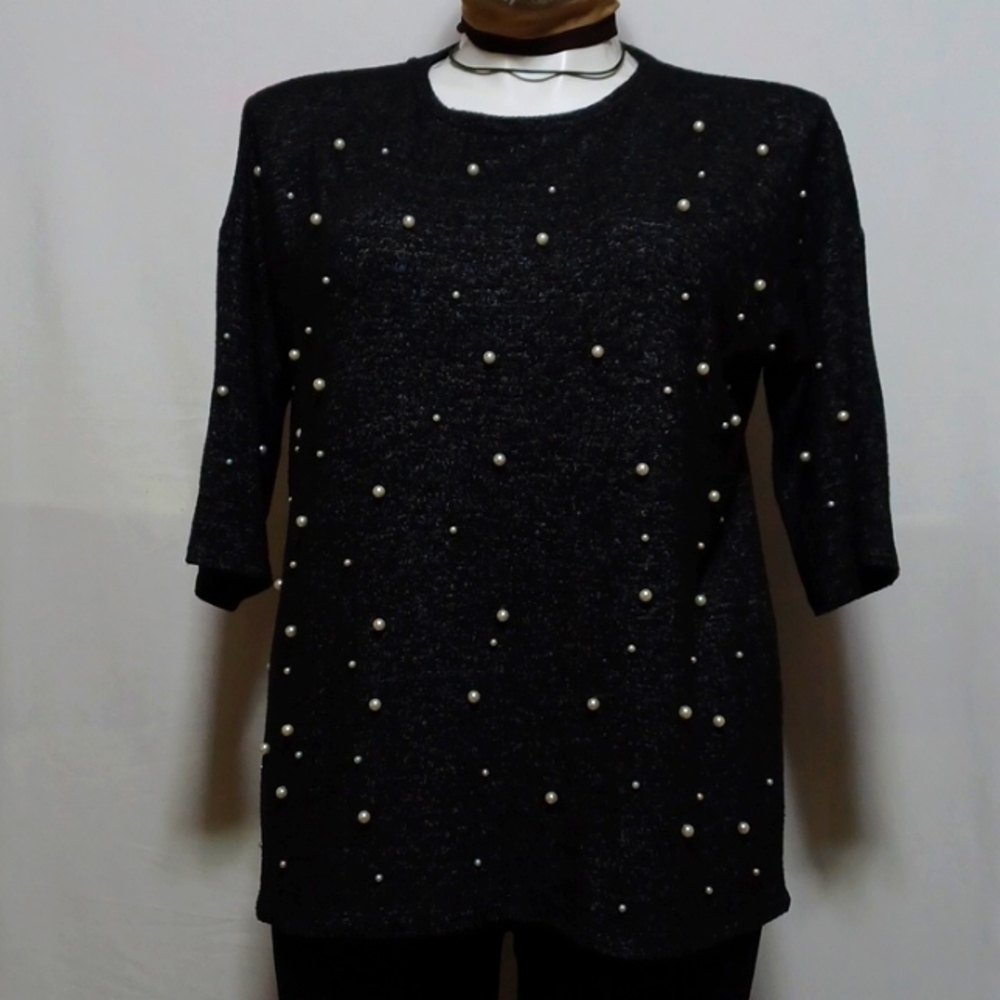 CHELSEA & THEODORE WOMENS TOP PLUS SIZE SMALL IN BEAUTIFUL BLACK